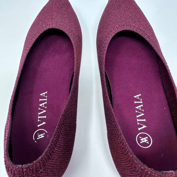 Vivaia Womens Point Toe Knit Ballet Flats Size 37.5 Garnet Red Washable Comfort - Picture 6 of 9